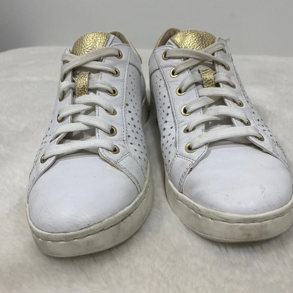Geox Jayden B White Leather Sneakers Gold Detail Perforated Low Top Casual Shoes